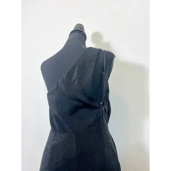 Katie May A Cut Above Gown Maxi Dress Black Medium One Shoulder Stretch Lined